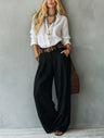 Womens Straight-Leg High-Waist Wide-Leg Pants And Blouse Set